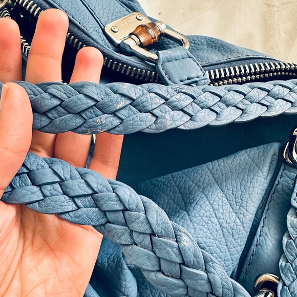 Gucci Large Bamboo Barbaston Royal Blue Spike Calfskin Leather - Picture 7 of 14